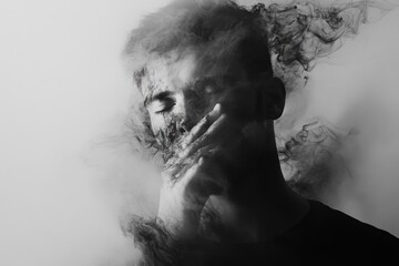Aufkleber - A close-up shot of a man's face with smoke emanating from it