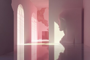 Aufkleber - A man stands in a room with a pink wall, offering a sense of calm atmosphere