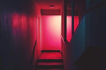 Aufkleber - A bright red light illuminates a dimly lit hallway