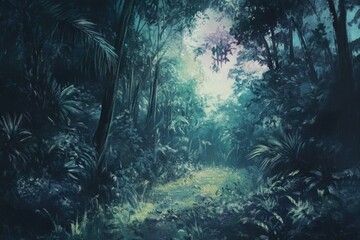 Poster - Lush vegetation in a serene forest environment