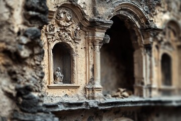 Aufkleber - A statue of a man in a niche on a stone wall, great for interior or exterior design