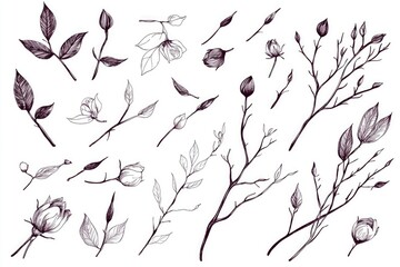 Poster - A bouquet of fresh flowers and leaves on a white background, ideal for decorating or design