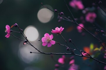 Poster - A close-up view of a pink flower blooming on a tree branch
