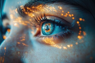 Poster - A detailed shot of an eye with glitter makeup applied, suitable for beauty or cosmetics related content