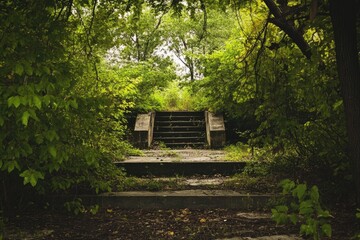 Poster - A scenic staircase amidst trees in a dense forest