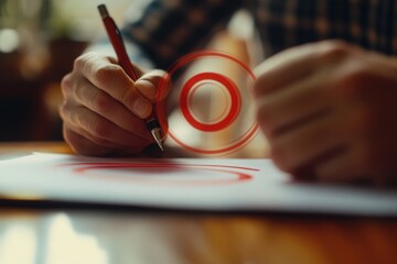 Poster - Person taking notes by hand using a red pen
