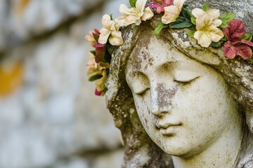 Poster - A statuesque figure with flowers woven into her hair, a symbol of beauty and nature