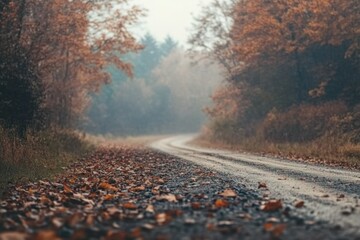 Wall Mural - A dirt road winding through a dense forest