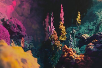 Poster - A detailed view of a collection of brightly colored rocks, perfect for use in designs related to nature and the outdoors