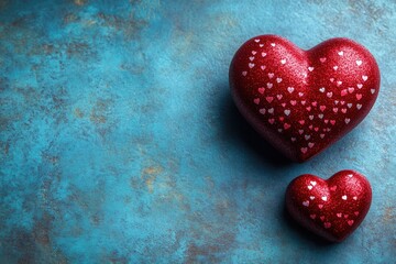 Aufkleber - Couple of red hearts sitting on a blue background, perfect for Valentine's Day or love-themed designs