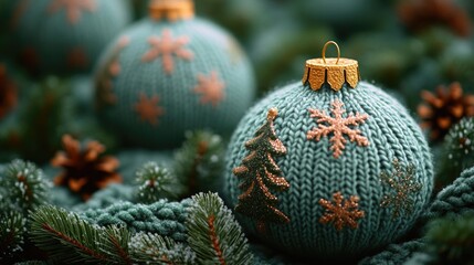 Poster - A detailed view of a handmade Christmas ornament made from yarn, suitable for holiday greetings or festive decorations
