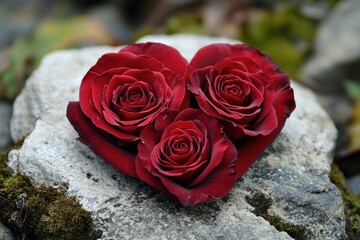 Sticker - A single heart-shaped rose sits on a rocky surface, perfect for romantic gestures or decorative purposes