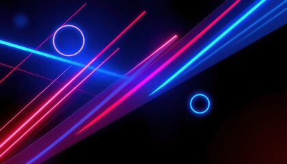 Poster - Abstract futuristic background with vibrant blue, red neon lines, circles. Dynamic lines overlap, create sense of motion, energy. Perfect for tech gaming. Modern design concept. Stripes, circles add