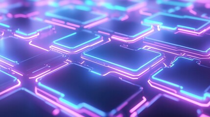 Aufkleber - Neon Grid: A vibrant symphony of neon light pulses across a grid of geometric shapes, creating a mesmerizing and futuristic landscape.
