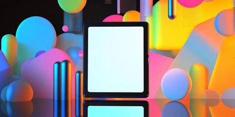 Poster - Colorful abstract background with a blank tablet display