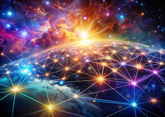 Poster - Surreal Connectivity Background: Abstract Network, Digital Universe, Interconnected Worlds,  Futuristic Technology, Wired Dreamscape
