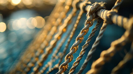 Golden Hour Rope Netting: Texture, Knots, Macro Photography