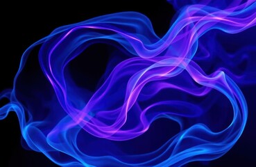 Poster - Abstract swirls of electric blue, purple smoke create dynamic patterns against dark background. Vivid colors, flowing lines suggest motion, energy. Vibrant image evokes sense of dynamism, futuristic