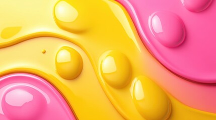 Poster - Vibrant abstract pattern of swirling and dripping yellow and pink paint, creating a dynamic and playful texture
