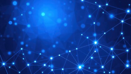 Poster - abstract polygonal pattern. blue interconnected dots, lines form complex network structure. modern d