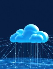 Poster - Abstract futuristic image of virtual cloud environment. Cloud computing infrastructure theme. Side view. Virtual machines, resource allocation emphasized. Network connections, data transmission