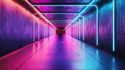 Poster - Vibrant LED tunnel illuminated with colorful neon lights at night. Generative AI