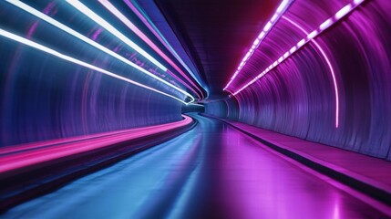 Poster - Colorful LED tunnel creates a vibrant visual experience at night. Generative AI