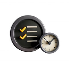 Fototapete - A 3D model featuring a checklist and clock, symbolizing time management and task completion with a sleek design.