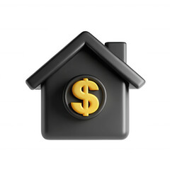Fototapete - A 3D model showing a black house icon featuring a yellow dollar sign, representing real estate or financial concepts. Ideal for finance-related designs.