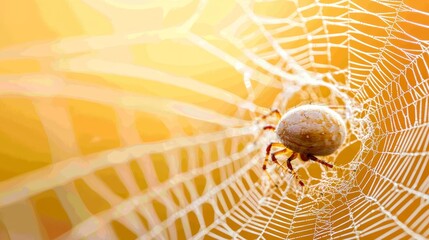 A spider sits in the center of a spider web