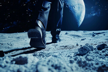 Poster - a space tourist astronaut on moon generative ai picture
