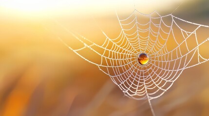 A spider web with water droplets on it