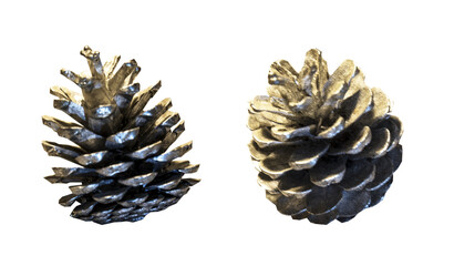 two cones painted silver isolated