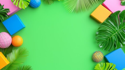 Poster - A background featuring abstract green geometric shapes with plants.