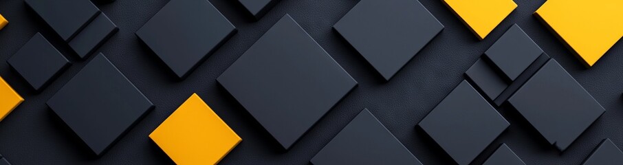 Poster - Sophisticated luxury black and grey gradient backgrounds featuring golden metallic triangles and stripes. A dark 3D geometric texture illustration with a bright grid pattern. A pristine horizontal