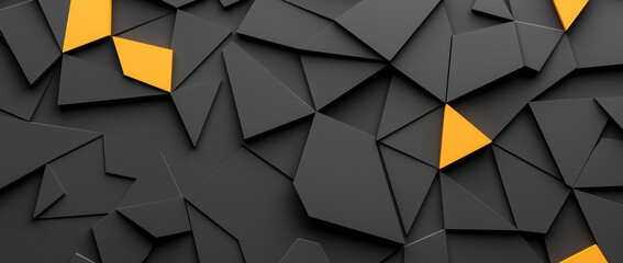 Poster - A black and white backdrop featuring a geometric design pattern and a gentle texture, complemented by a gray background with angular and triangular shapes in a polygon style illustration.