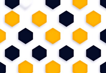 Poster - Modern interconnected hexagons in a repeating geometric honeycomb pattern with bright yellow borders and a clear background.