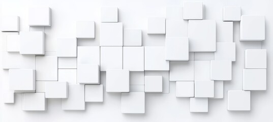 Poster - An illustration of a white, 3D textured wall with glowing lights, showcasing abstract geometric squares and cubes as a banner background.