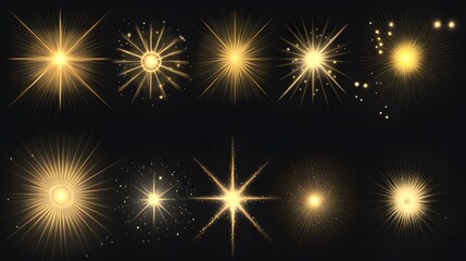 Poster - Golden glowing light effects with solar flare beams and sparkling highlights, creating a radiant starburst