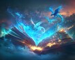 © Handz - Blue Dragons Emerge From Magical Open Book