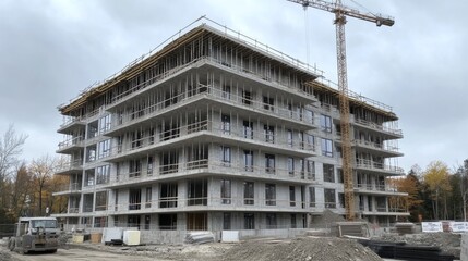 Wall Mural - Unfinished apartment building under construction with clear sky