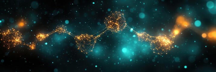Poster - Abstract representation of molecular structures in a cosmic background.
