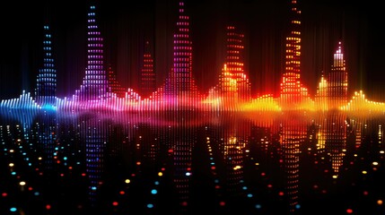 Poster - Colorful soundwave visualization with vibrant peaks and reflections on a dark background.
