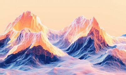 Poster - Colorful abstract mountains landscape, vibrant peaks, soft waves, pastel background, digital art, surreal scenery