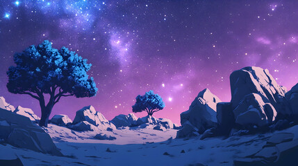 Wall Mural - joshua trees and rocky outcroppings under a vibrant milky way sky in a serene desert landscape -
