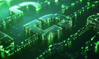 Poster - Digital green circuit board design, glowing patterns, abstract technology background, futuristic aesthetic