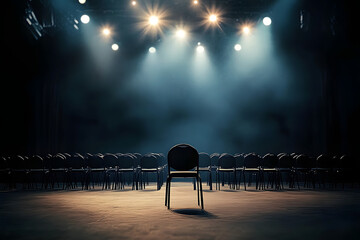 Wall Mural - Empty stage with chairs and spotlight background.