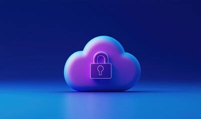 Poster - Cloud security concept with padlock, digital protection symbol, vibrant blue background, modern design, technology theme