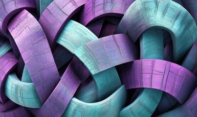 Wall Mural - Abstract wallpaper made of interlocking Purple and Turquoise Blocks. Futuristic with copy-space.