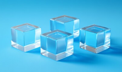 Acrylic Blocks on a Blue Surface. Visionary Tech Design with space for copy. .